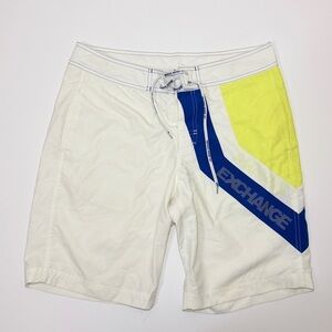 Armani Exchange Men's White and Yellow Board Shorts